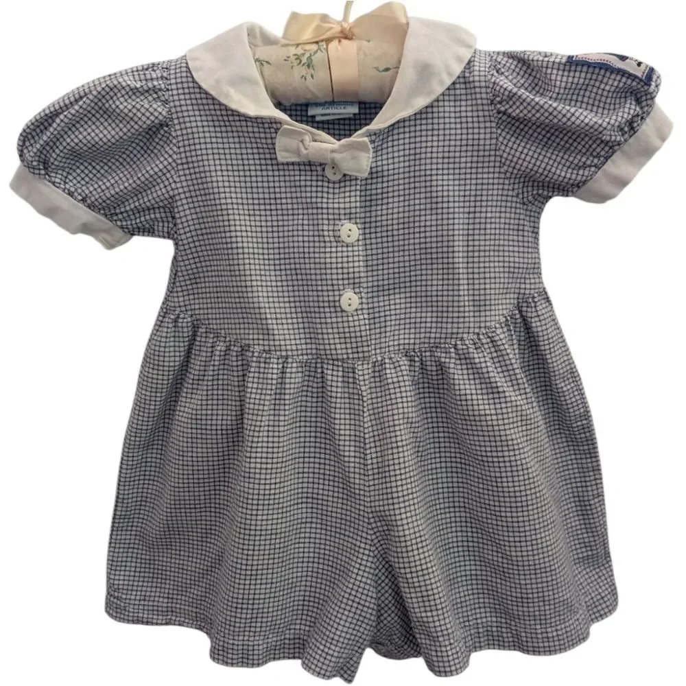 Oshkosh B'Gosh Girls Vintage Blue‎ & White Checkered Short Romper Infant